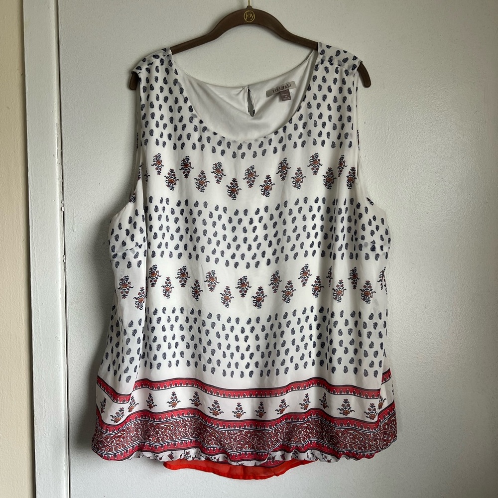 Roz & Ali White and Red Patterned Tank Top Size 3X